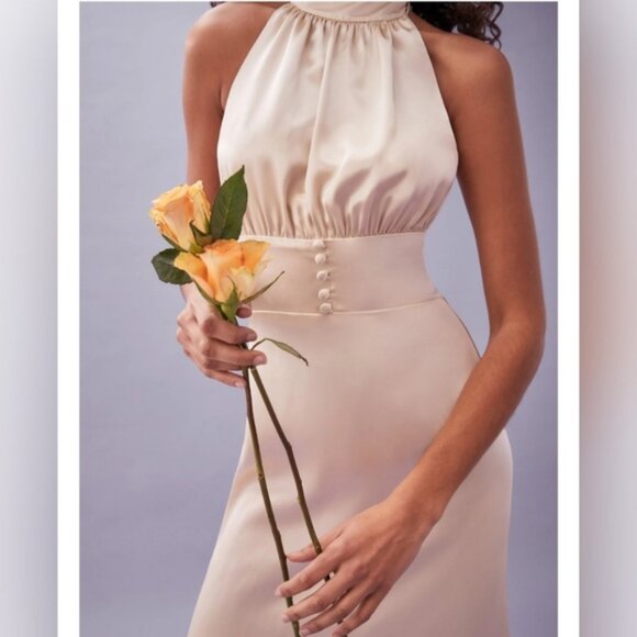 Reformation Kailey Almond Silk Midi Dress Womens Bridesmaid Party Halter Dress 8 - Picture 4 of 16